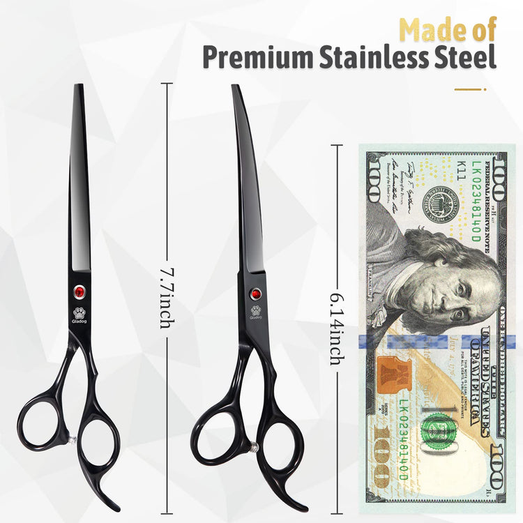 GLADOG Professional 5 in 1 Dog Grooming Scissors Set with Safety Round Tips, Sharp and Heavy-duty Pet Grooming Shears for Cats