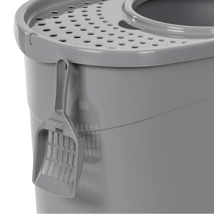 Amazon Basics Large Cat Litter Box with High Sides, Open Top for Easy Access, Includes Scoop with Storage, 19" x 15" x 11.75", Grey/Beige