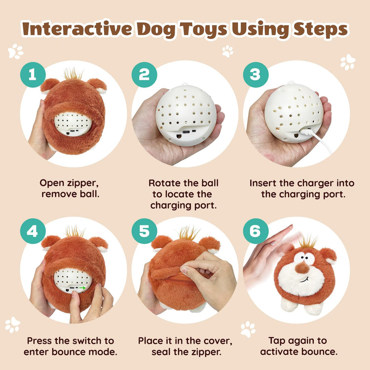 Moving Dog Toys, Interactive Dog Toys to Keep Them Busy, Jumping Squeaky Plush Chew Toys for Small/Medium/Large Dogs, USB Rechargeable