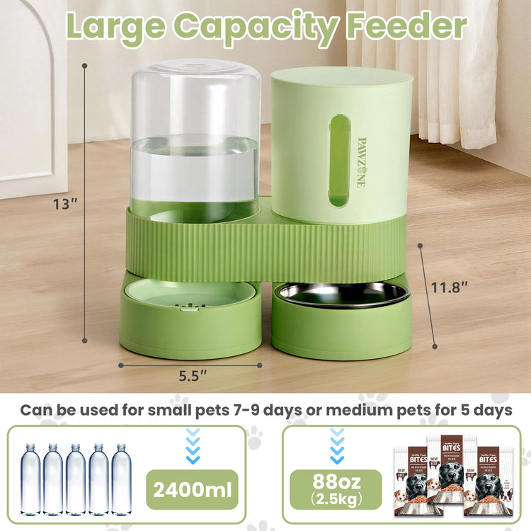 2 Pack Automatic Cat Feeder Stainless Steel Water Dispenser Gravity Food Feeder and Waterer Set with Pet Food Bowl for Small Medium Kitten Puppy Pets Large Capacity(Grey)