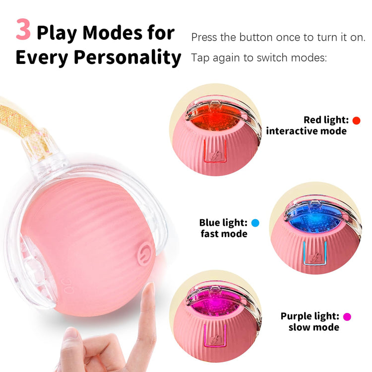 Interactive Cat Toys for Indoor Cats Smart Automatic Ball Rolling for Bored Kitten Pet Upgraded Speedy Moving Chase Dogs Toy Mothers Day Gifts Red