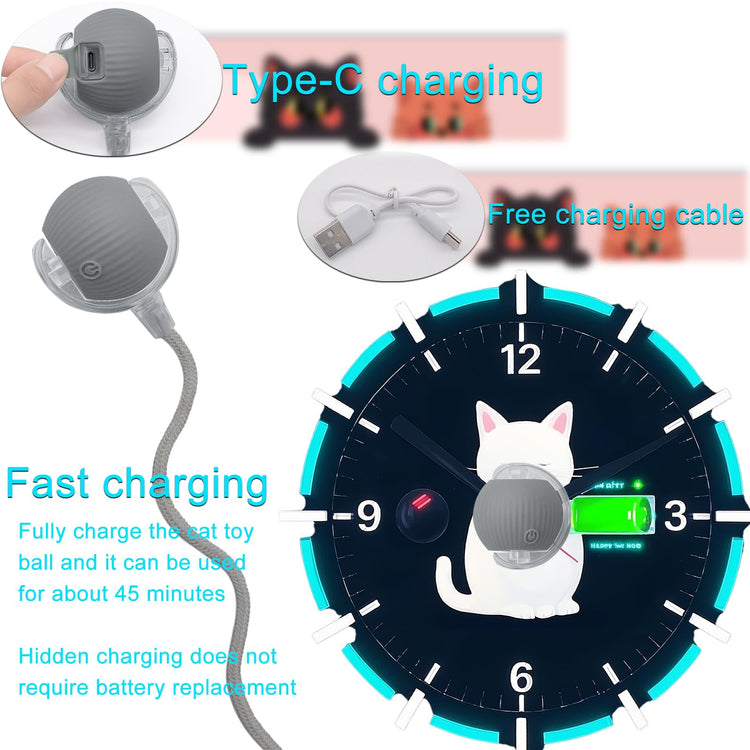 Interactive Cat Dog Toy Ball: Indoor Small Automatic Moving Smart Rolling Fun Pet Game with Led Light and String Tail for Motion Activated, Cute Kitten Puppy Present, Exercise Wheel Supplies (Yellow)