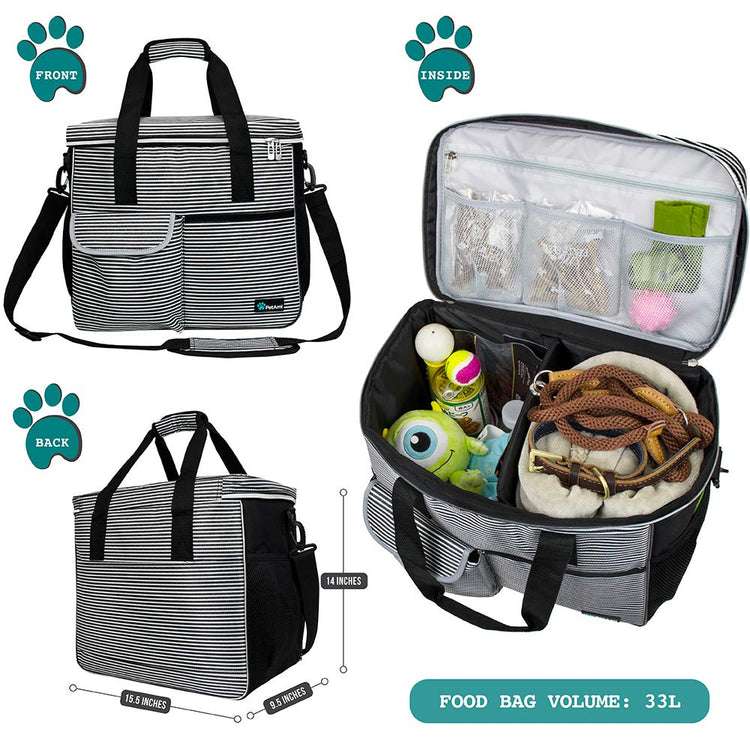 PetAmi Dog Travel Bag Organizer, Pet Travel Kit with 2 Food Containers & 2 Collapsible Dog Bowls, Pet Supplies Tote with Luggage Sleeve, Weekend Road Trip Camping Essentials, Dark Gray, Medium