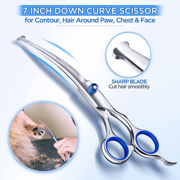 Gimars Titanium Coated Professional 6 in 1 4CR Stainless Steel Dog Grooming Scissors with Safety Round Tip, Heavy Duty Pet Grooming Scissor for Dogs, Cats and Other Animals