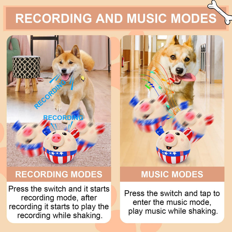 BABORUI Interactive Dog Toys Pig, Jumping Squeaky Dog Toys with Recording and Music Modes, Rechargeable Moving Dog Chew Toys for Small/Medium/Large Dogs to Keep Them Busy(Blue Pig)