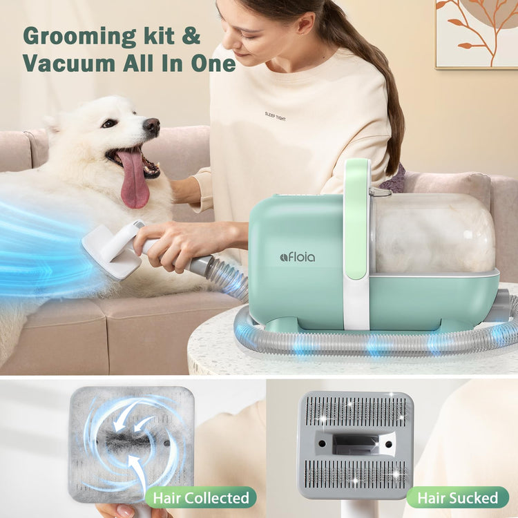 Afloia 6-in-1 Dog Grooming Kit, Pet Grooming Vacuum for Shedding, Dog Hair Vacuum with Clipper Nail Trimmer Grinder, Pet Brush Groomer at Home, Low Noise Cats Hair Remover, 1.5L Dust Cup, Pink
