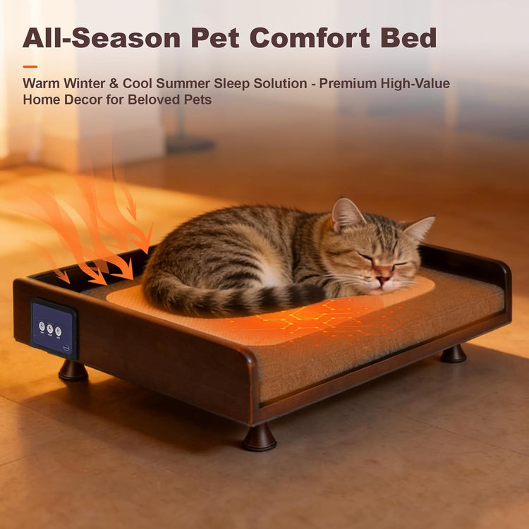Solid Wood Smart Pet Bed with Physical Cooling Technology, Active Air Circulation & Odor Removal, Gentle Downward Airflow Ventilated Bed for Cats & Small Dogs
