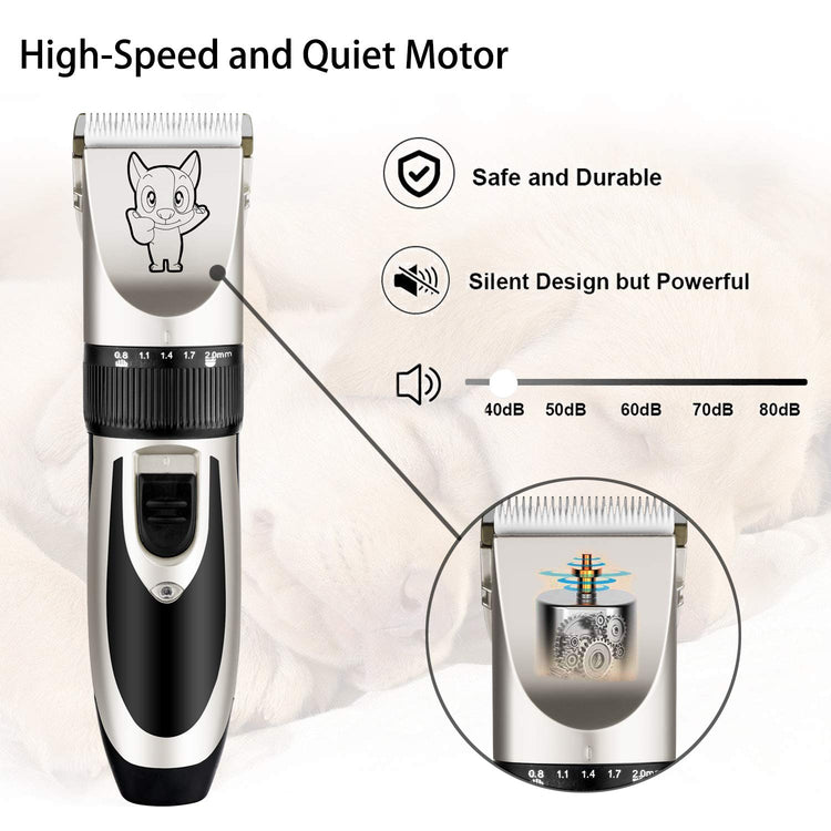 Highdas Dog Clippers for Grooming Low Noise, Cordless Electric Dog Grooming Kit Clippers Rechargeable, Quiet Dog Shaver, Pet Hair Trimmer Kit for Dogs & Cats (Gold)