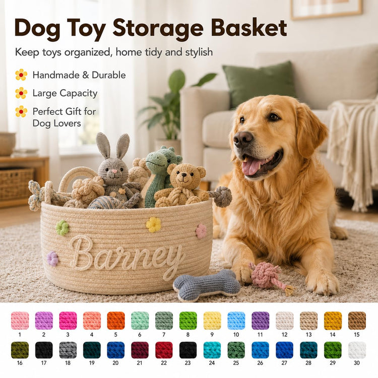 Personalized Dog Toy Basket with Name, Custom Puppy & Kitten Toy Storage Bins, Personalized Cute Handmade Cotton Rope Organizer for Snacks, Pet Supplies, Birthday Gifts Basket for Pets (A1)