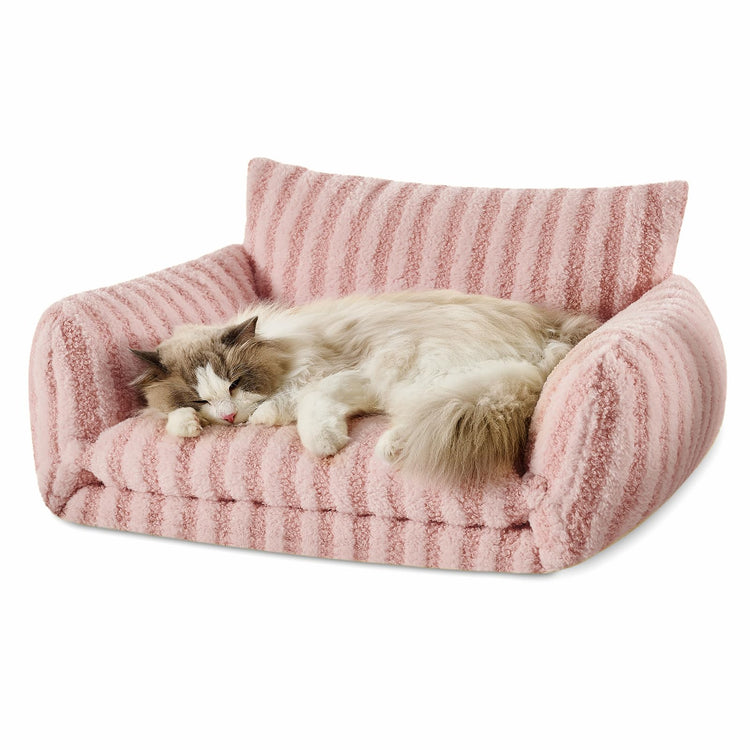 Hollypet Cat Bed Fluffy Plush Multifunctional Double-Layer Machine Washable Soft Warming Kitty Pet Couch Orthopedic Nest Beds for Small Cats Kitten and Dogs up to 13lbs, Khaki(25x20x13 inch)