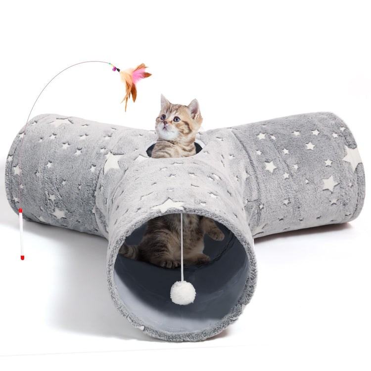 Tempcore Pet Cat Tunnel Tube Cat Toys 3 Way Collapsible, Tunnels for Indoor Cats，Kitty Bored Peek Hole Toy Ball Cat, Puppy, Kitty, Kitten, Rabbit