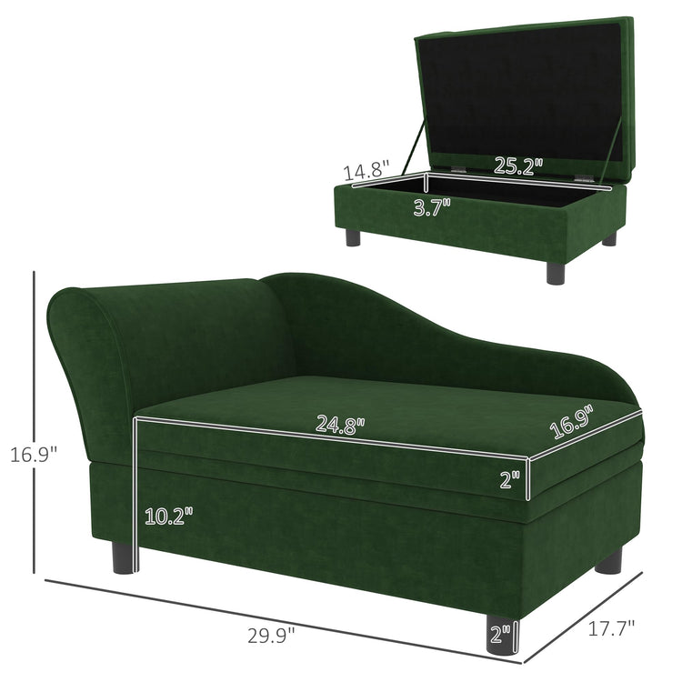 PawHut Luxury Fancy Dog Couch with Hidden Storage, Small Dog Sofa Bed with 2" Soft Foam, Modern Pet Furniture for Puppies & Little Breeds, Green
