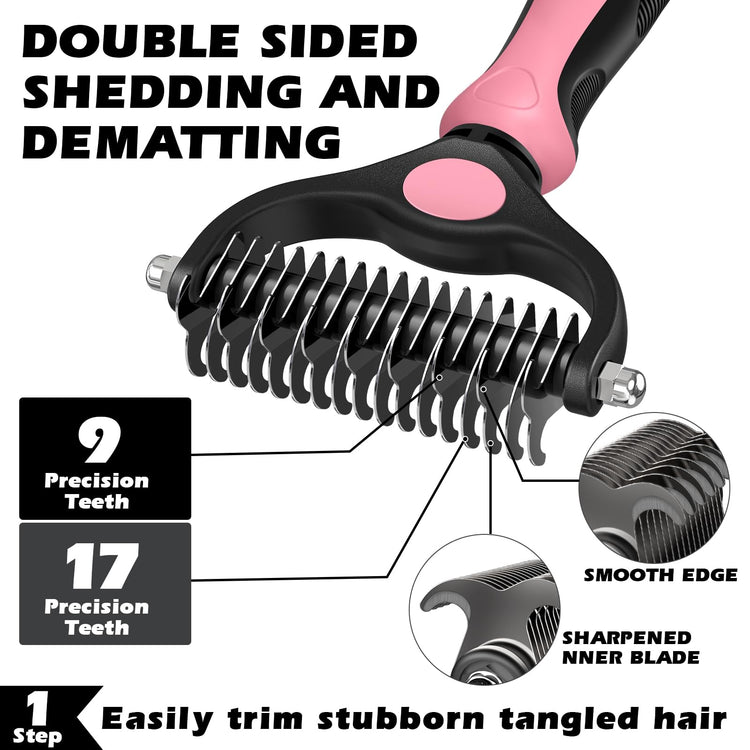 Augwind 7 in 1 Pet Grooming Kit - Dog&Cat Comb, Deshedding Brush, Nail Clipper with File, Bath Brush - Premium Pet Supplies (Blue)