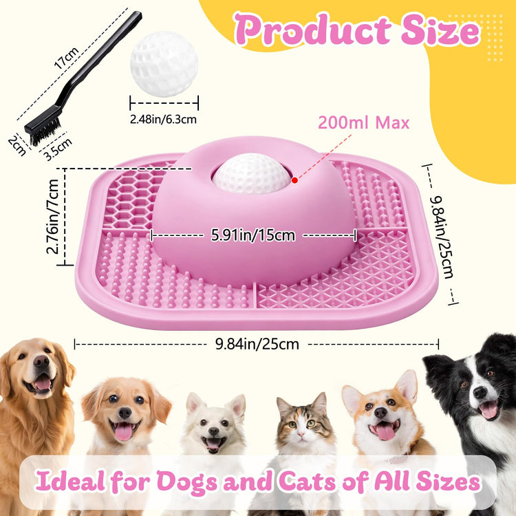 Slow Feeder Dog Bowls & Lick Mat for Liquid and Thick Treat, Anti-Slip Dog Lick Bowl with Interactive Rolling Ball, 5/6 Cup Pup Licking Toy for Large Medium Small Dogs and Cats Blue