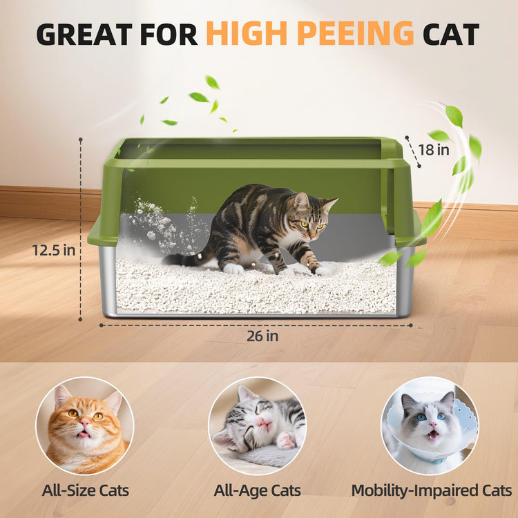 WoofiGo Enclosed Stainless Steel Cat Litter Box with Lid, XL Extra Large Litter Box for Big Cats, Metal Litter Pan High Sided, Never Absorbs Odors, Anti-Urine Leakage, Easy Cleaning, Include Scoop