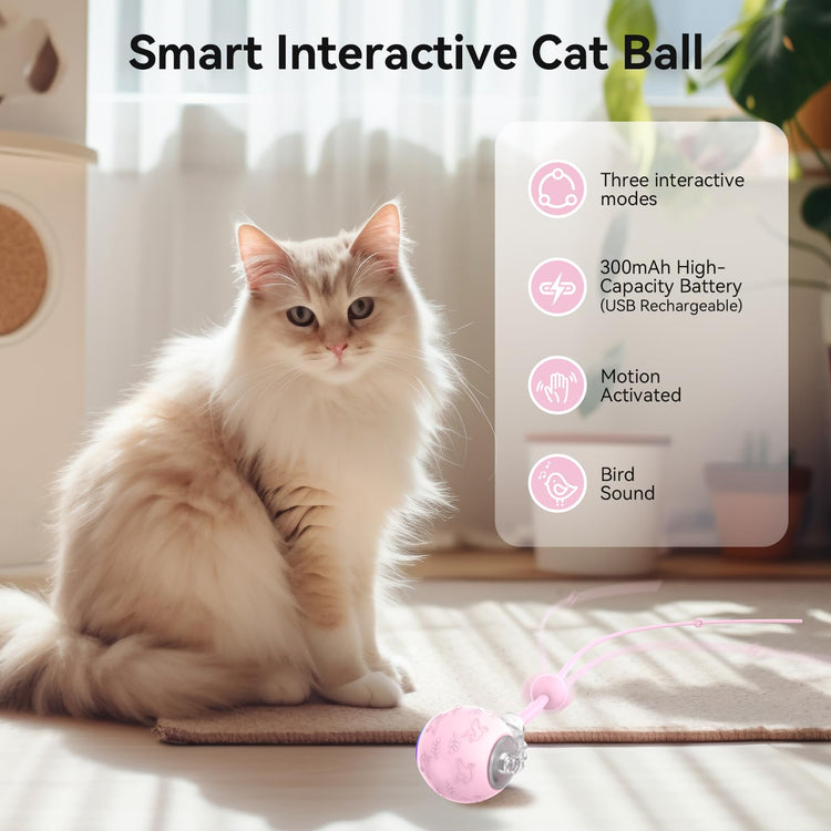 Smart Interactive Cat Dog Toys, Automatic Pet Toys for Bored Indoor Cats and Dogs, Motion Activated, USB Rechargeable, Christmas Pet Birthday Gifts (Pink)