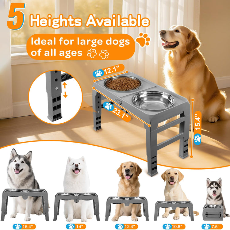 COMESOON Elevated Dog Bowls, 4 Height Adjustable Raised Bowl Stand with 2 Thick 50oz Stainless Steel Food Bowls Non-Slip Feeder Adjusts to 3.7'', 9.2'', 10.75'', 12.36'' Black, (DB-W01)
