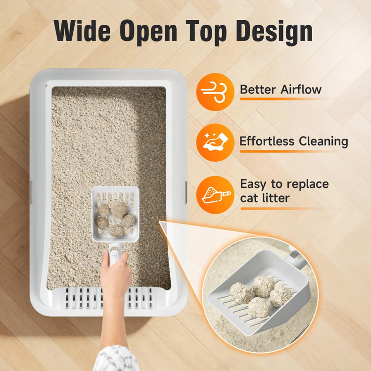2PACK Stainless Steel Cat Litter Boxes, XL Large Metal Litter Box with High Sides Lid, Odor Free Litter Pan Include Scoop Easy Cleaning Anti-Scratch Kitty Cat Box Anti-Urine Leakage, Non-Sticky
