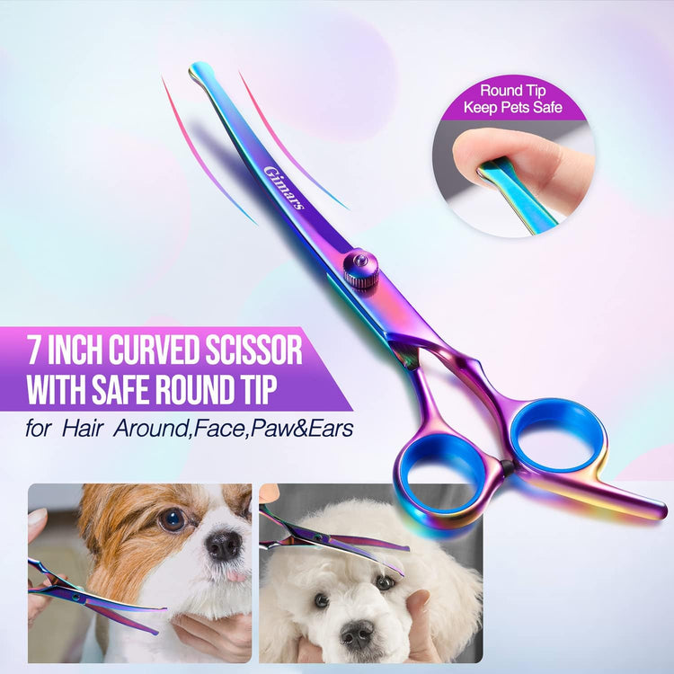 Gimars Titanium Coated Professional 6 in 1 4CR Stainless Steel Dog Grooming Scissors with Safety Round Tip, Heavy Duty Pet Grooming Scissor for Dogs, Cats and Other Animals