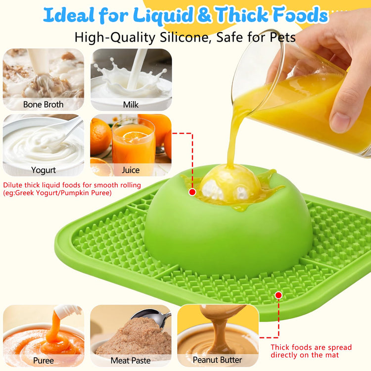 Slow Feeder Dog Bowls & Lick Mat for Liquid and Thick Treat, Anti-Slip Dog Lick Bowl with Interactive Rolling Ball, 5/6 Cup Pup Licking Toy for Large Medium Small Dogs and Cats Blue