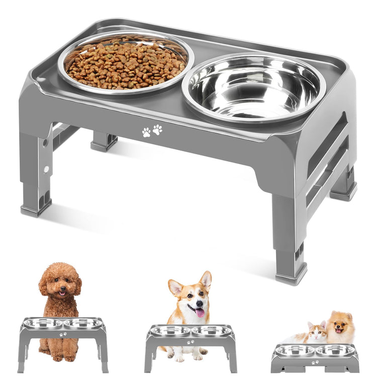 COMESOON Elevated Dog Bowls, 4 Height Adjustable Raised Bowl Stand with 2 Thick 50oz Stainless Steel Food Bowls Non-Slip Feeder Adjusts to 3.7'', 9.2'', 10.75'', 12.36'' Black, (DB-W01)
