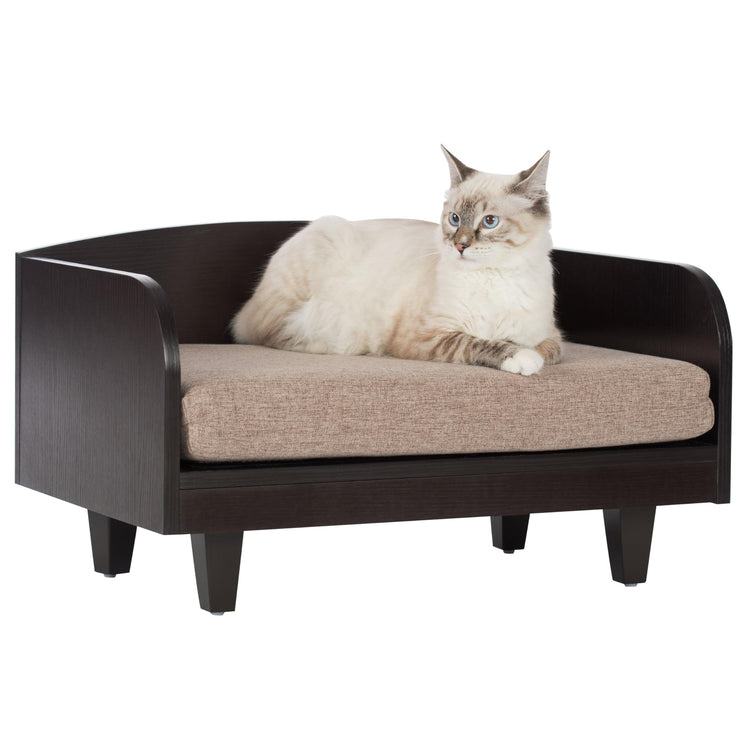 Paws & Purrs Cat Sofa Bed with Storage Drawer, Espresso Finish, 31.5″ x 15.75″ x 19.25″ | 3″ Foam Cushion with Washable Cover | Fits Dogs and Pets up to 50 lb