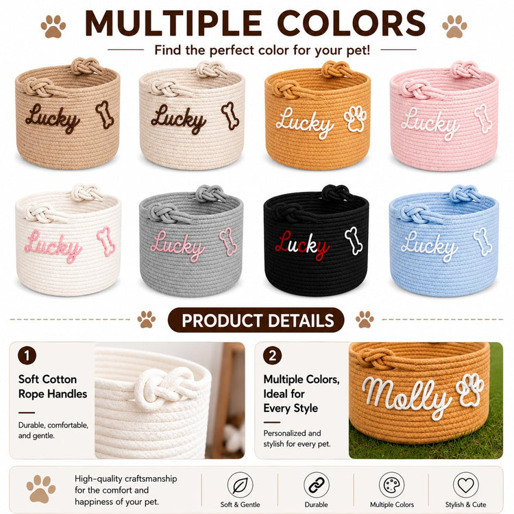 Personalized Dog Toy Basket with Name, Custom Puppy & Kitten Toy Storage Bins, Personalized Cute Handmade Cotton Rope Organizer for Snacks, Pet Supplies, Birthday Gifts Basket for Pets (A1)
