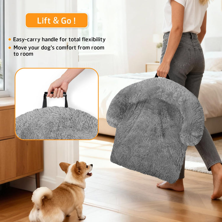 Calming Dog Bed Fluffy Plush Dog Mat for Furniture Protector with Removable Washable Cover for Large Medium Small Dogs and Cats (Small(35x31x5), Light Grey)