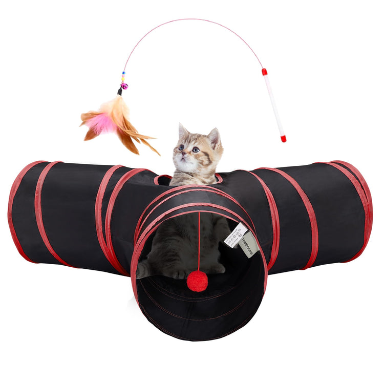 Tempcore Pet Cat Tunnel Tube Cat Toys 3 Way Collapsible, Tunnels for Indoor Cats，Kitty Bored Peek Hole Toy Ball Cat, Puppy, Kitty, Kitten, Rabbit