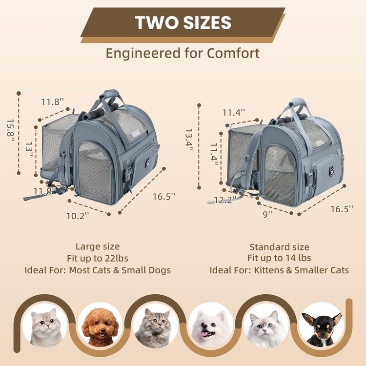 Lollimeow Expandable Cat Carrier Backpack for Large Cats - Airline Approved Pet Carrier Backpack for Small Dogs, Hiking & Travel, Waterproof with Breathable Mesh, 14lbs Capacity (Plum, Standard)