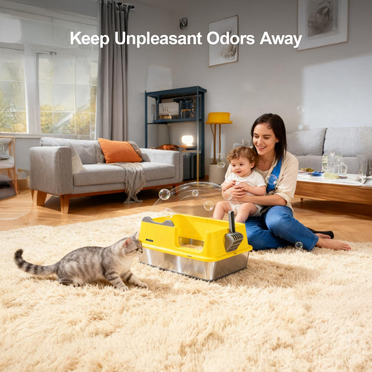 Upgraded Fully Enclosed Cat Litter Box with Lid, Covered Cat Box Enclosure, Anti-Splashing Easy to Clean Kitty Litter Boxes with Drawer, 3 Modes can Use from Kitten to Adult(White&Grey)