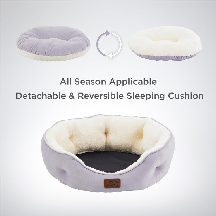 Bedsure Dog Beds for Small Dogs - Round Medium Cat Beds for Indoor Cats, Washable Pet Bed for Puppy and Kitten with Slip-Resistant Bottom, 25 Inches, Taupe