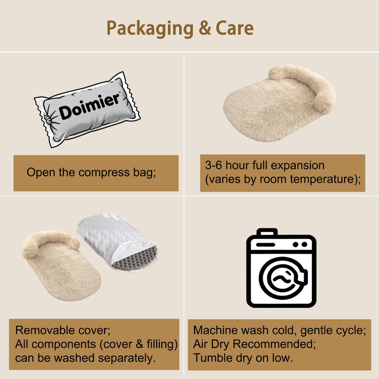 Orthopedic Dog Bed with Egg-Crate Base, Calming Dog & Cat Beds Long Plush with Raised Edges, Spine Friendly Pet Sleeping Mat for Small Medium Dogs, Machine Washable (Oval, Beige 26"x20")
