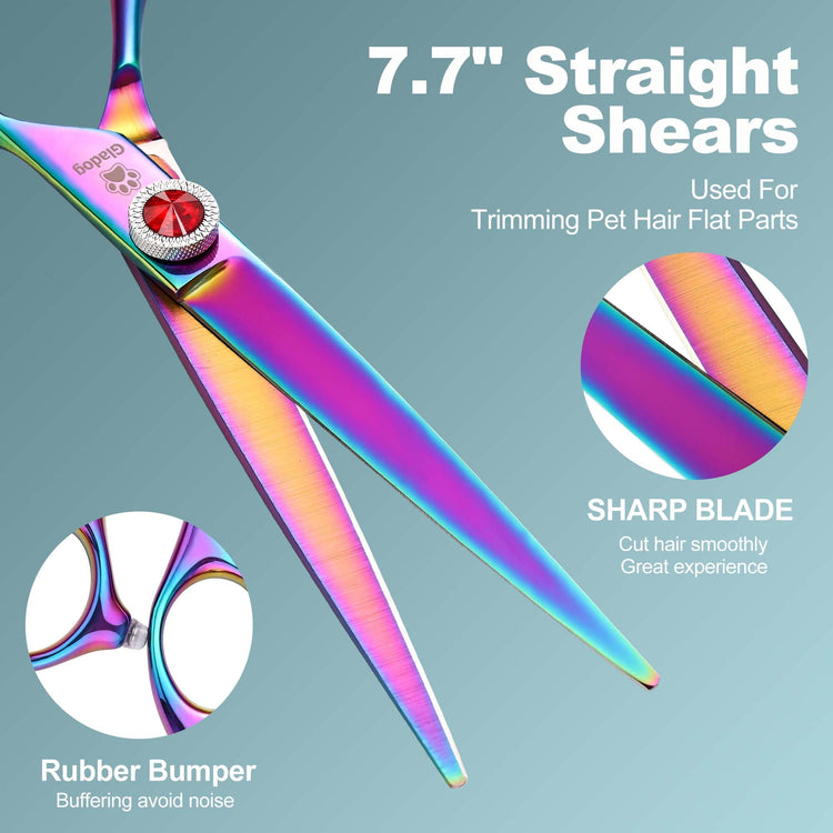 GLADOG Professional 5 in 1 Dog Grooming Scissors Set with Safety Round Tips, Sharp and Heavy-duty Pet Grooming Shears for Cats