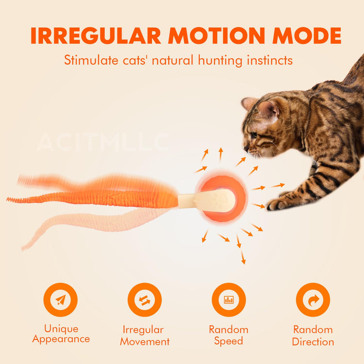 Interactive Cat & Dog Toy Ball, Automatic Moving/Jumping/Bouncing, Smart Pet Chase Ball with Feather Tail, Electric Rechargeable Enrichment Toys for Indoor Bored Cats & Small Dogs (Orange)