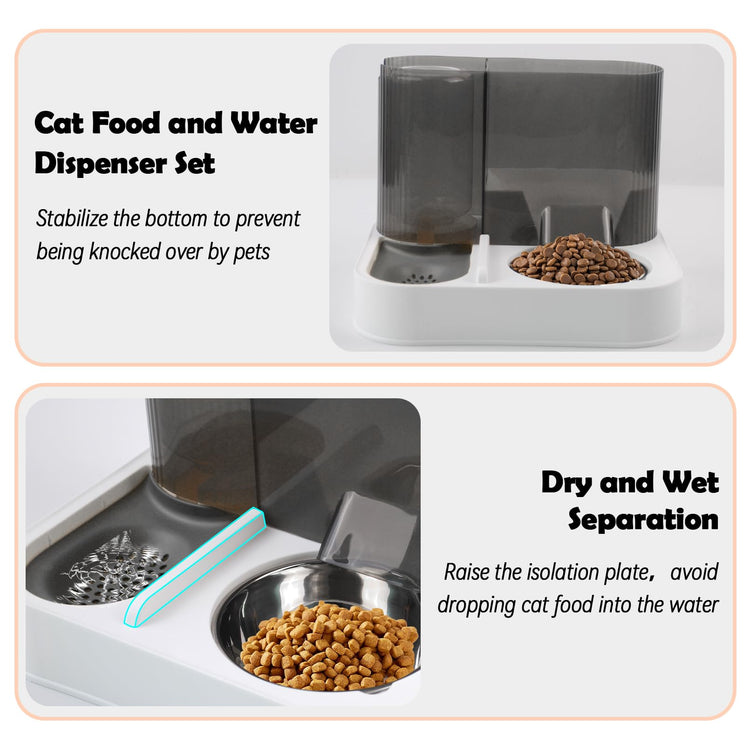 2 in 1 Automatic Cat Feeder & Water Dispenser,Gravity Pet Feeder Stainless Steel Food Water Bowl All-in-One Large Capacity Self Feeding for Cats Dogs Small Medium Pets(Green)
