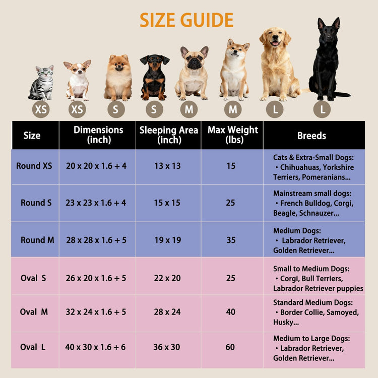 Orthopedic Dog Bed with Egg-Crate Base, Calming Dog & Cat Beds Long Plush with Raised Edges, Spine Friendly Pet Sleeping Mat for Small Medium Dogs, Machine Washable (Oval, Beige 26"x20")