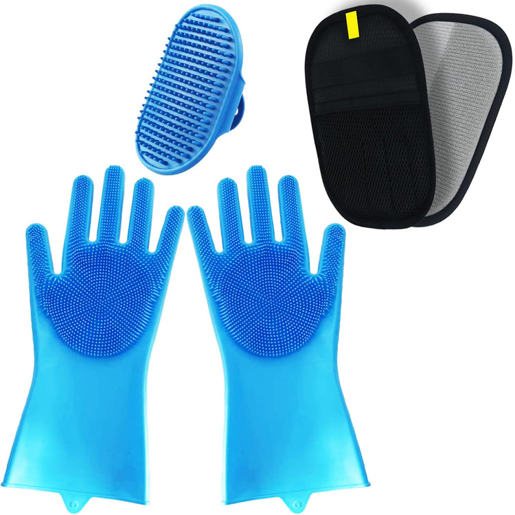 4PCS Pet Pro Grooming Tool | Pet Grooming Rake | Dog Hair Remover | Dog Shampoo Brush 4-in-1 Pet Grooming Kit Suitable for detangling, Hair Removal, Bathing, and Massage