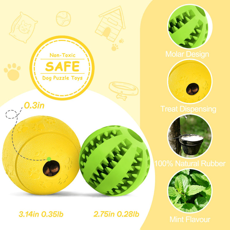 HIPPIH Dog Puzzle Toy 2 Pack, Interactive Dog Toys for Treat Dispensing, Durable Puppy Toys for Teething, Dog Treat Ball for Teeth/Slow Feeder/IQ Training/Playing, Blue-2.75‘’, Green-3.14‘’