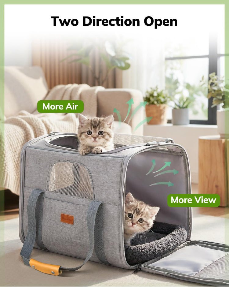Morpilot Pet Carrier for Large Cats, Puppies & Small Dogs Up to 25lbs, Escape-Proof with Locking Zippers, Dual-Sided Cushion, Safety Buckle for Car & Vet Travel, Includes Foldable Bowl (Dark Gray)