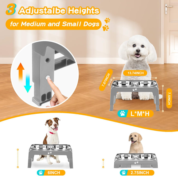 COMESOON Elevated Dog Bowls, 4 Height Adjustable Raised Bowl Stand with 2 Thick 50oz Stainless Steel Food Bowls Non-Slip Feeder Adjusts to 3.7'', 9.2'', 10.75'', 12.36'' Black, (DB-W01)