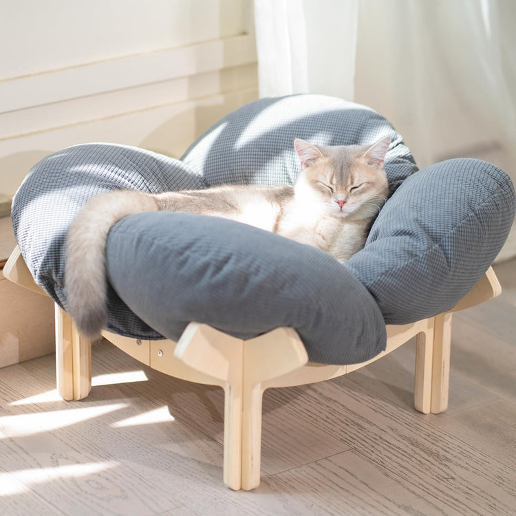 CHEERHOME PETS Elevated Cat Bed Wooden with Cushion Fluffy Pet Couch Sofa for Indoor Cats Raised Kitty Lounge Chair Suitable for Puppy, Cat Furniture(Pink)