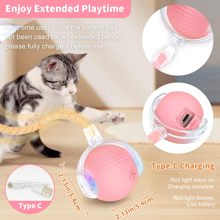 Interactive Cat Toys for Indoor Cats Smart Automatic Ball Rolling for Bored Kitten Pet Upgraded Speedy Moving Chase Dogs Toy Mothers Day Gifts Red