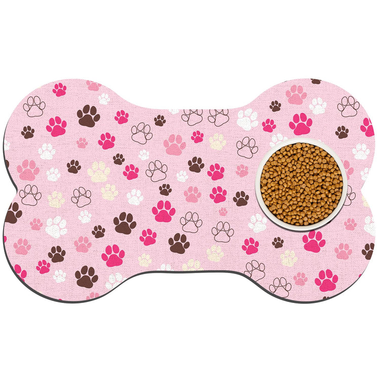 Pet Dog Cat Food Mat, Absorbent Bone Shaped Dog Bowl Mats for Food and Water, Non Slip Cute Dogs Cat Placemats Feeding Mat with Rubber for Floors Indoor Puppy Pet Accessories Supplies 12"x20" Khaki