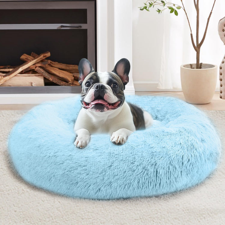 JOLLYVOGUE Small Dog Bed, Calming Dog Beds for Small Dogs & Indoor Cats - 20 Inches Donut Washable Cat Bed for Kittens & Puppies, Round Fluffy Plush Faux Fur Pet Beds(Smoke Grey)