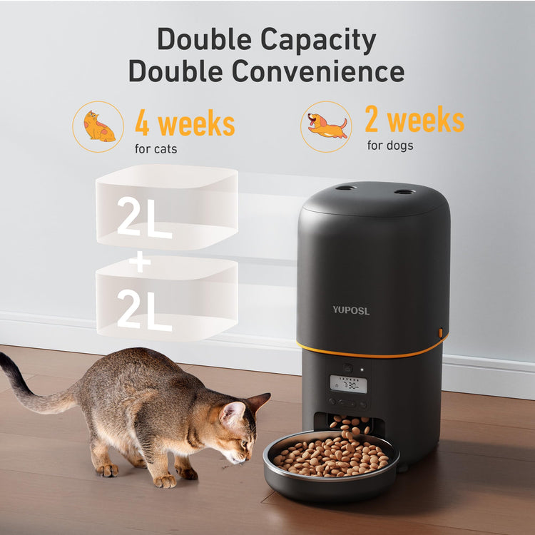 Yuposl Automatic Cat Feeders - 2L Cat Food Dispenser Easy to Use, Timed Automatic Pet Feeder with Over 180-day Battery Life, 1-6 Meals Dry Food Programmable Portion Control Also for Dogs