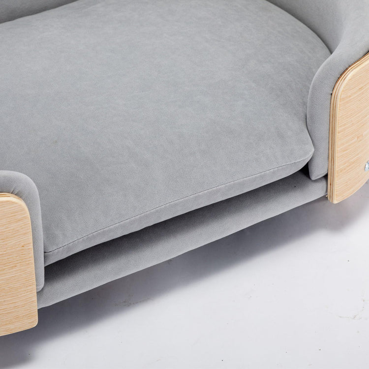 Elevated Dog Bed Pet Sofa with Solid Wood Legs and Bent Soft Backrest, Pet Cat Stool Bed with Velvet Cushion,for Small and Medium Size Dogs Kitten, Dark Gray, Small Size