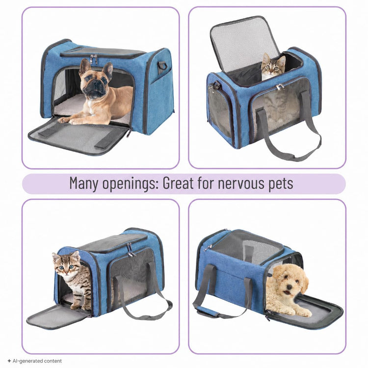 Mr. Pen- Pet Carrier, 17.5" x 11.2" x 11.5", Medium Size, Gray, Portable Travel Carrier for Small Pets, Cats & Small Dogs, Breathable Mesh, Safety Inner Leash, Side Pocket & Padded Shoulder Strap