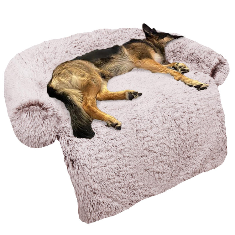 Calming Dog Bed Fluffy Plush Dog Mat for Furniture Protector with Removable Washable Cover for Large Medium Small Dogs and Cats (Small(35x31x5), Light Grey)