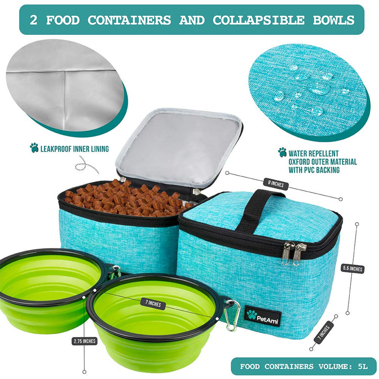 PetAmi Dog Travel Bag Organizer, Pet Travel Kit with 2 Food Containers & 2 Collapsible Dog Bowls, Pet Supplies Tote with Luggage Sleeve, Weekend Road Trip Camping Essentials, Dark Gray, Medium